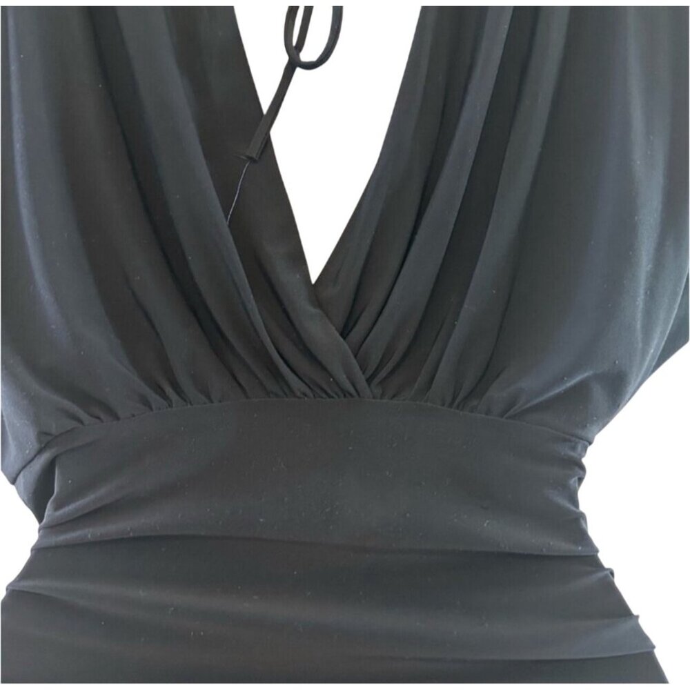 Sabora Black Ruched Belted V-Neck Dress Size M - Picture 5 of 10